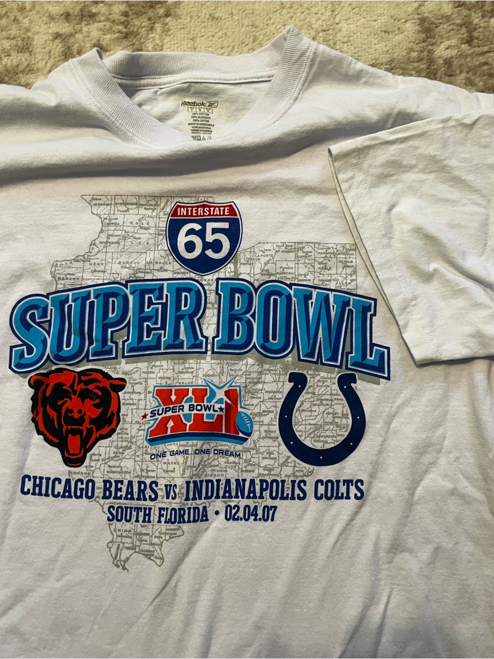 Vintage 2007 Super Bowl XLI Shirt Mens Large Reebok White Bears vs Colts Graphic